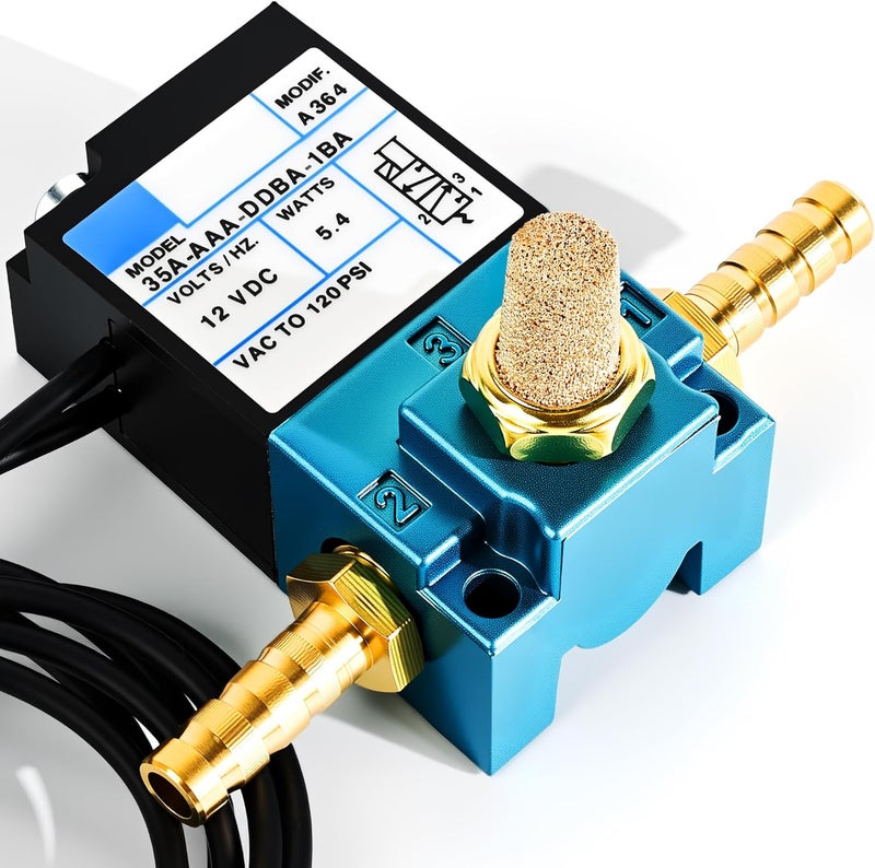 KZU DC 12V 5.4W Solenoid Valve, 3-Port Electronic Boost Control Solenoid Valve, Carbon Steel Dispensing Machine Valve with Brass Fitting, 6mm Threaded Connector (35A-AAA-DDBA-1BA) - Image 2